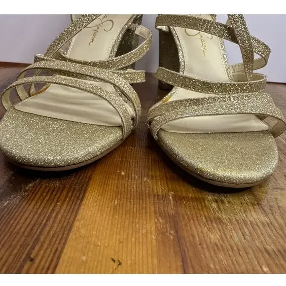 Jessica Simpson Women's Stassey Sandal Gold Glitter Size 7.5 Glam Evening Heels - Picture 4 of 11